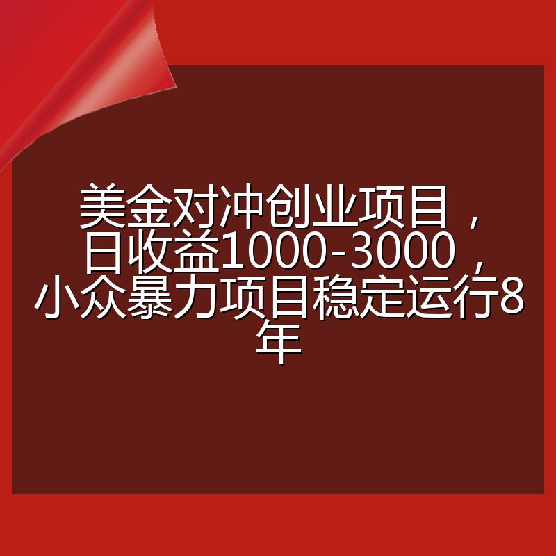 美金对冲创业项目，日收益1000-3000，小众暴力项目稳定运行8年