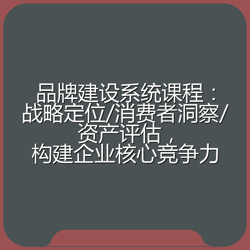 品牌建设系统课程:战略定位/消费者洞察/资产评估,构建企业核心竞争力