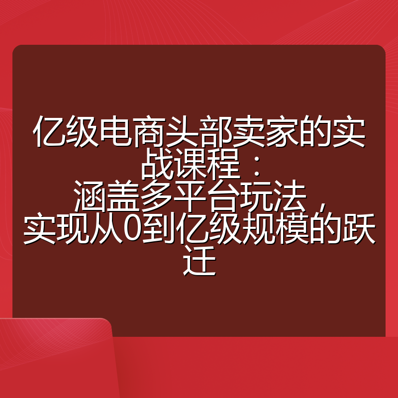 亿级电商头部卖家的实战课程：涵盖多平台玩法，实现从0到亿级规模的跃迁
