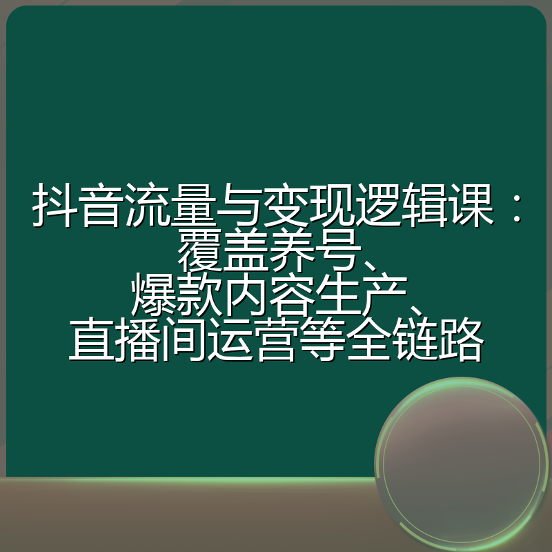 抖音流量与变现逻辑课：覆盖养号、爆款内容生产、直播间运营等全链路