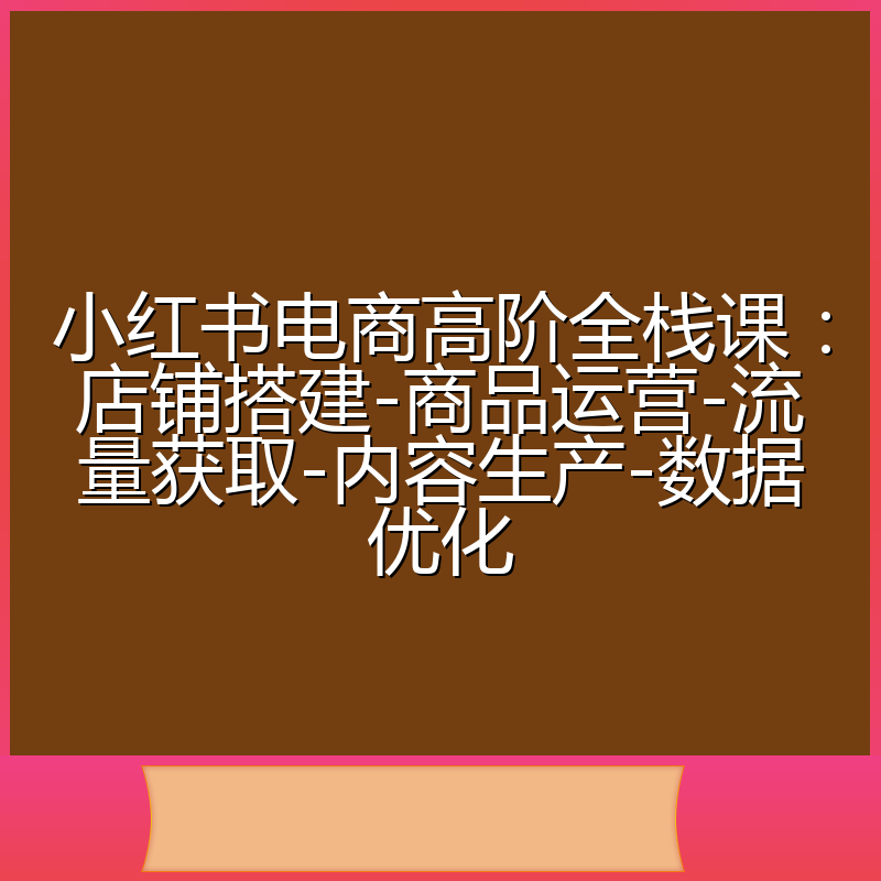 小红书电商高阶全栈课:店铺搭建-商品运营-流量获取-内容生产-数据优化