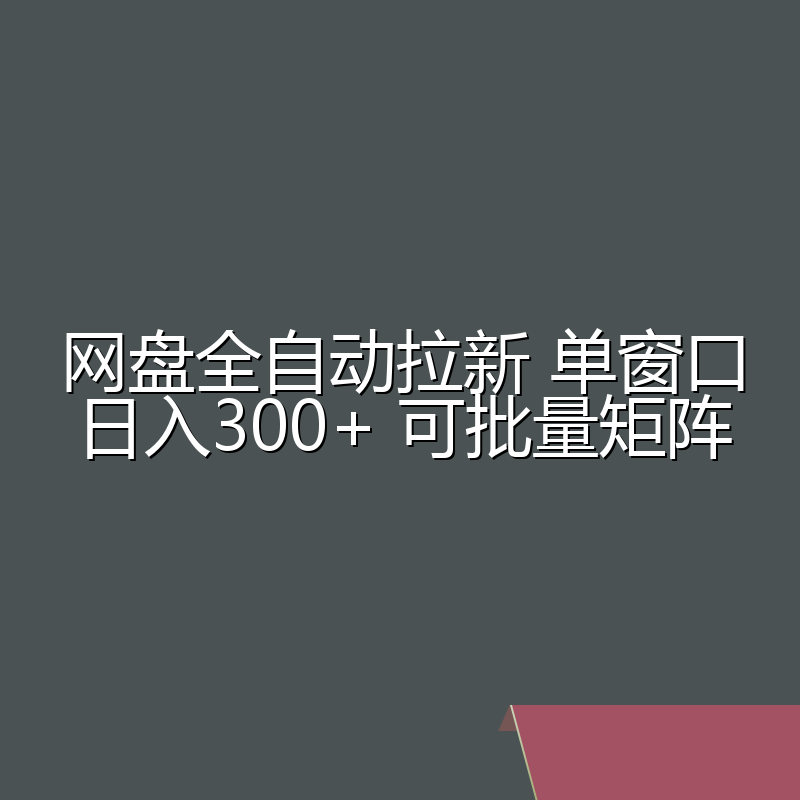 网盘全自动拉新 单窗口日入300+ 可批量矩阵