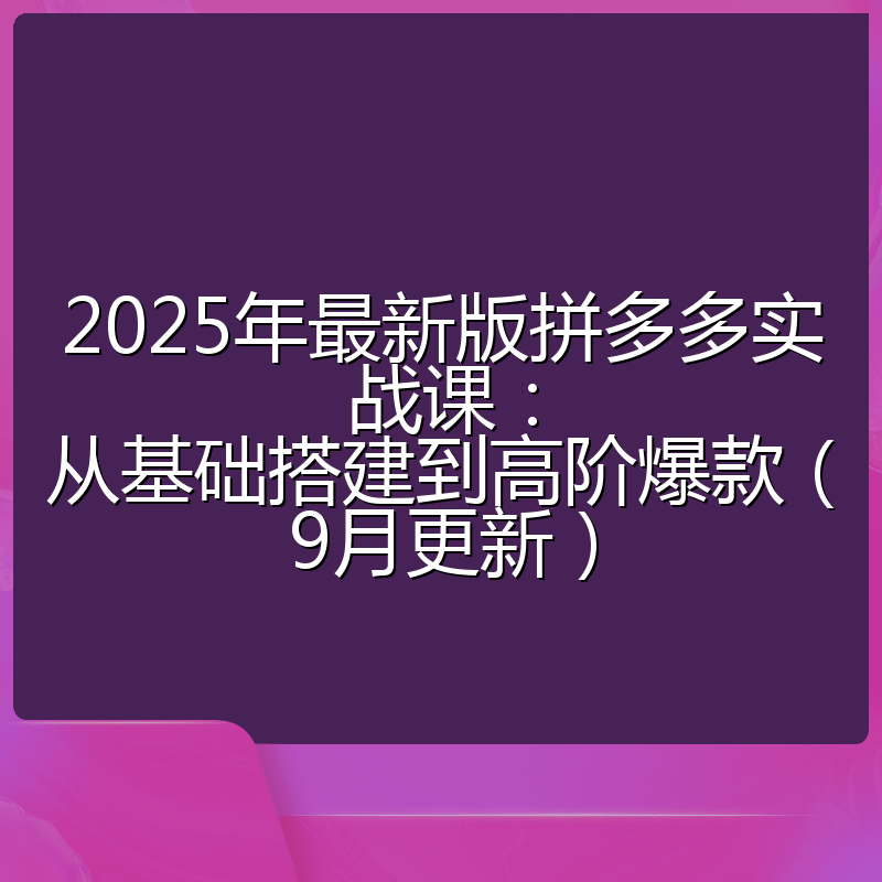 2025年最新版拼多多实战课:从基础搭建到高阶爆款(9月更新)