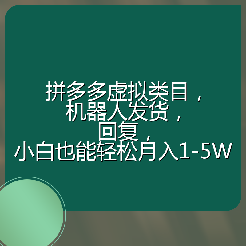 拼多多虚拟类目,机器人发货,回复,小白也能轻松月入1-5W