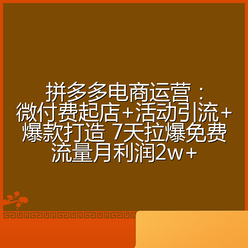拼多多电商运营：微付费起店+活动引流+爆款打造 7天拉爆免费流量月利润2w+