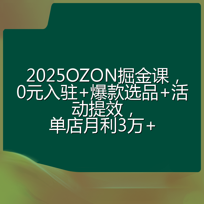 2025OZON掘金课，0元入驻+爆款选品+活动提效，单店月利3万+