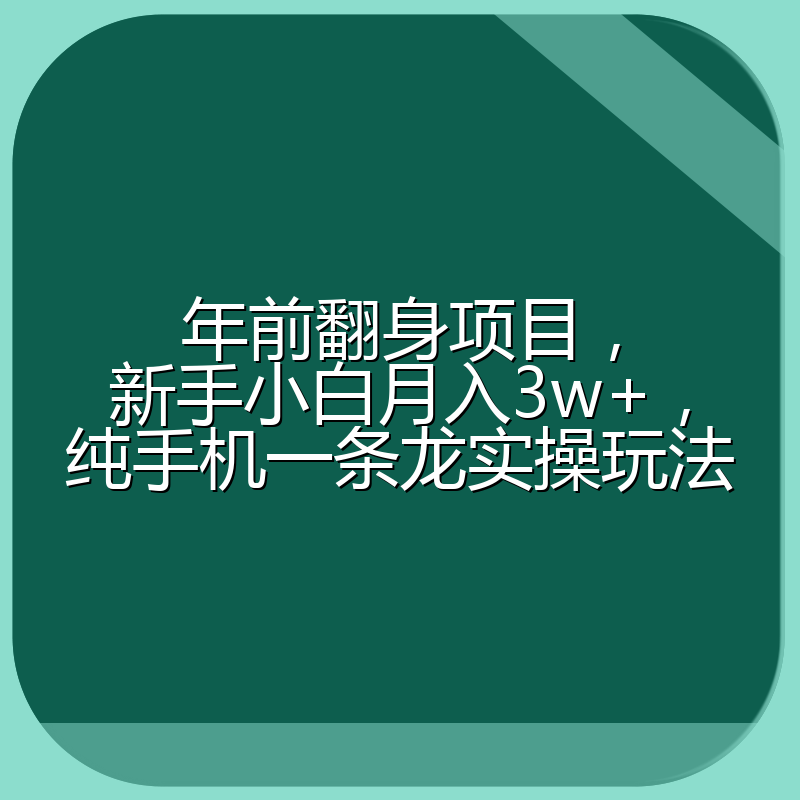 年前翻身项目，新手小白月入3w+，纯手机一条龙实操玩法