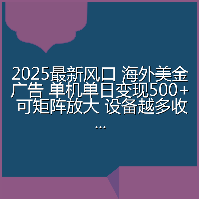 2025最新风口 海外美金广告 单机单日变现500+ 可矩阵放大 设备越多收...
