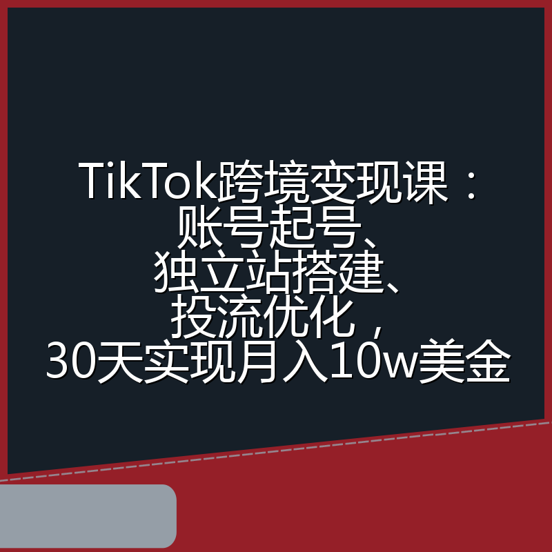 TikTok跨境变现课：账号起号、独立站搭建、投流优化，30天实现月入10w美金
