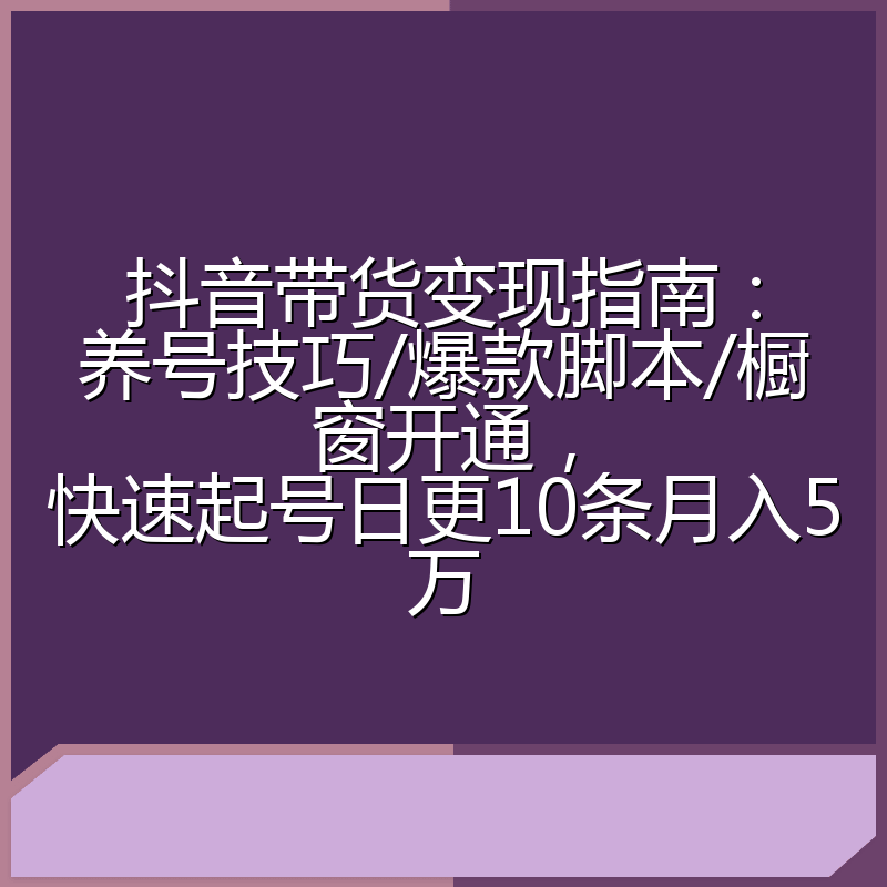 抖音带货变现指南：养号技巧/爆款脚本/橱窗开通，快速起号日更10条月入5万
