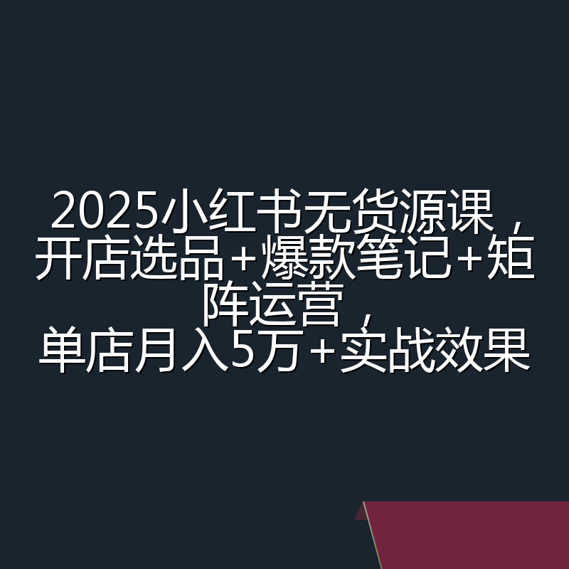 2025小红书无货源课，开店选品+爆款笔记+矩阵运营，单店月入5万+实战效果