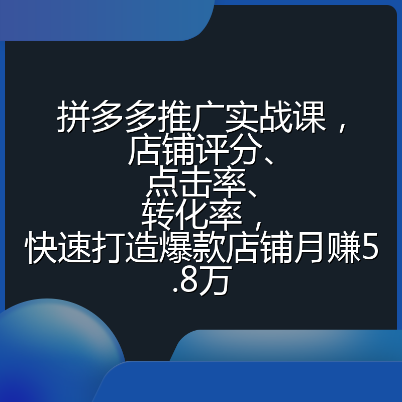 拼多多推广实战课,店铺评分、点击率、转化率,快速打造爆款店铺月赚5.8万