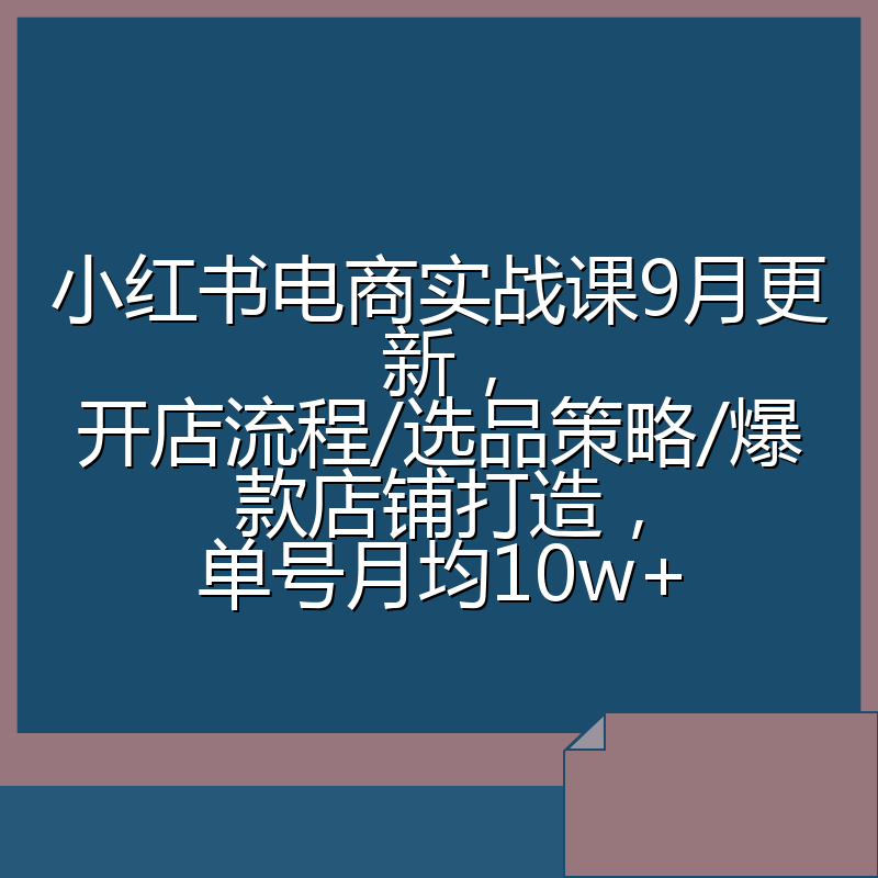小红书电商实战课9月更新，开店流程/选品策略/爆款店铺打造，单号月均10w+
