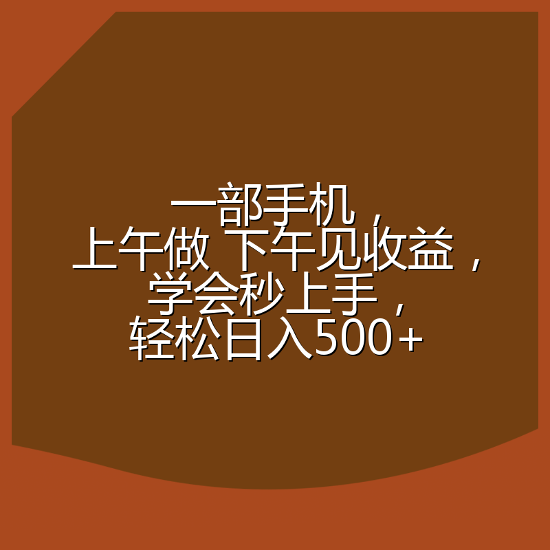 一部手机，上午做 下午见收益，学会秒上手，轻松日入500+