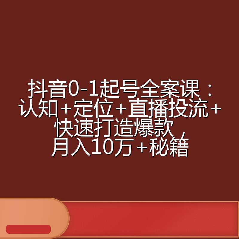 抖音0-1起号全案课：认知+定位+直播投流+快速打造爆款，月入10万+秘籍
