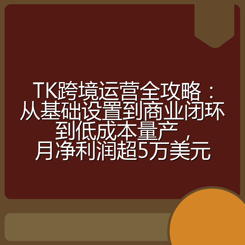 TK跨境运营全攻略：从基础设置到商业闭环到低成本量产，月净利润超5万美元