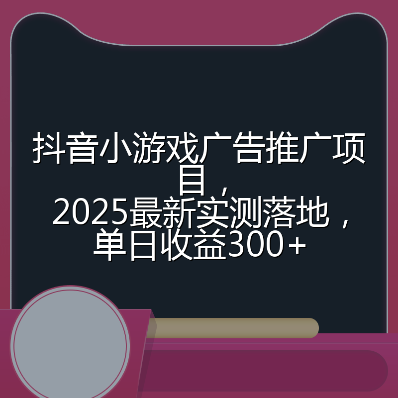 抖音小游戏广告推广项目，2025最新实测落地，单日收益300+