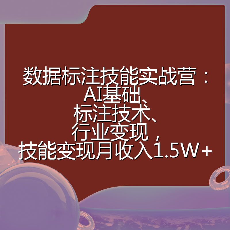 数据标注技能实战营：AI基础、标注技术、行业变现，技能变现月收入1.5W+