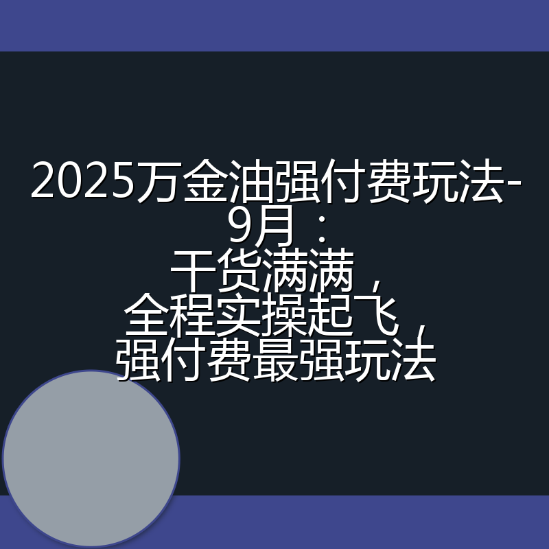 2025万金油强付费玩法-9月：干货满满，全程实操起飞，强付费最强玩法