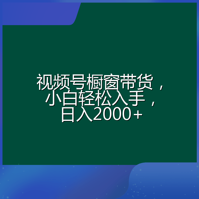 视频号橱窗带货，小白轻松入手，日入2000+