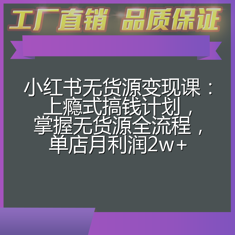 小红书无货源变现课：上瘾式搞钱计划，掌握无货源全流程，单店月利润2w+