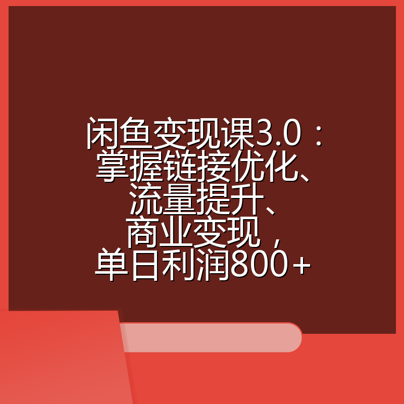 闲鱼变现课3.0：掌握链接优化、流量提升、商业变现，单日利润800+