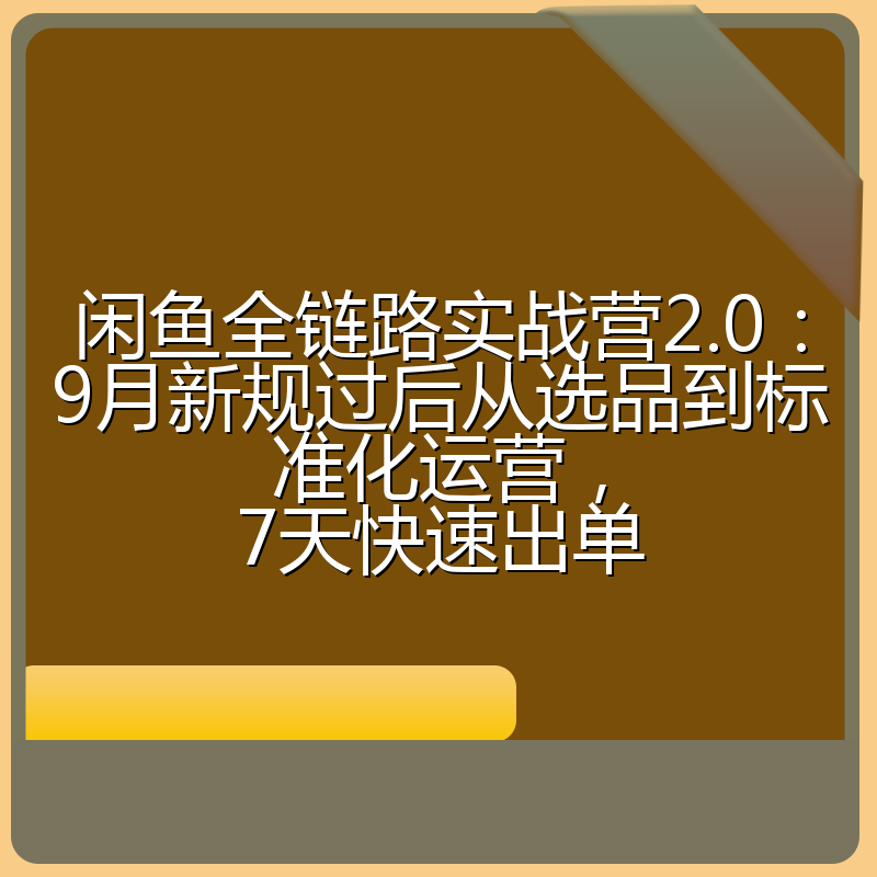 闲鱼全链路实战营2.0：9月新规过后从选品到标准化运营，7天快速出单