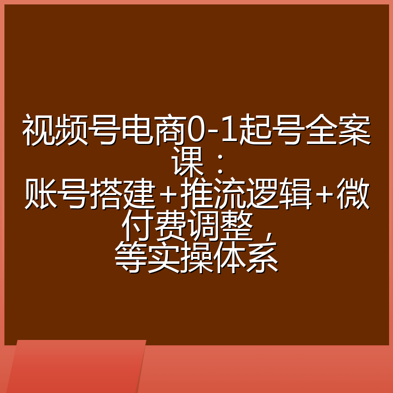 视频号电商0-1起号全案课：账号搭建+推流逻辑+微付费调整，等实操体系
