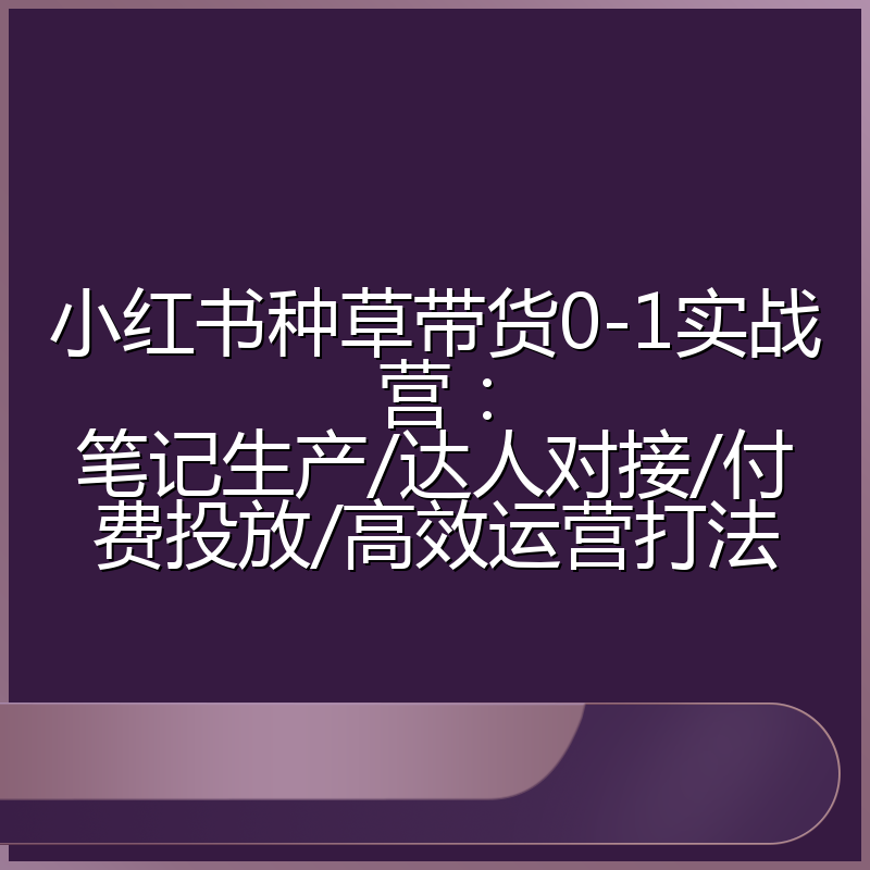 小红书种草带货0-1实战营：笔记生产/达人对接/付费投放/高效运营打法