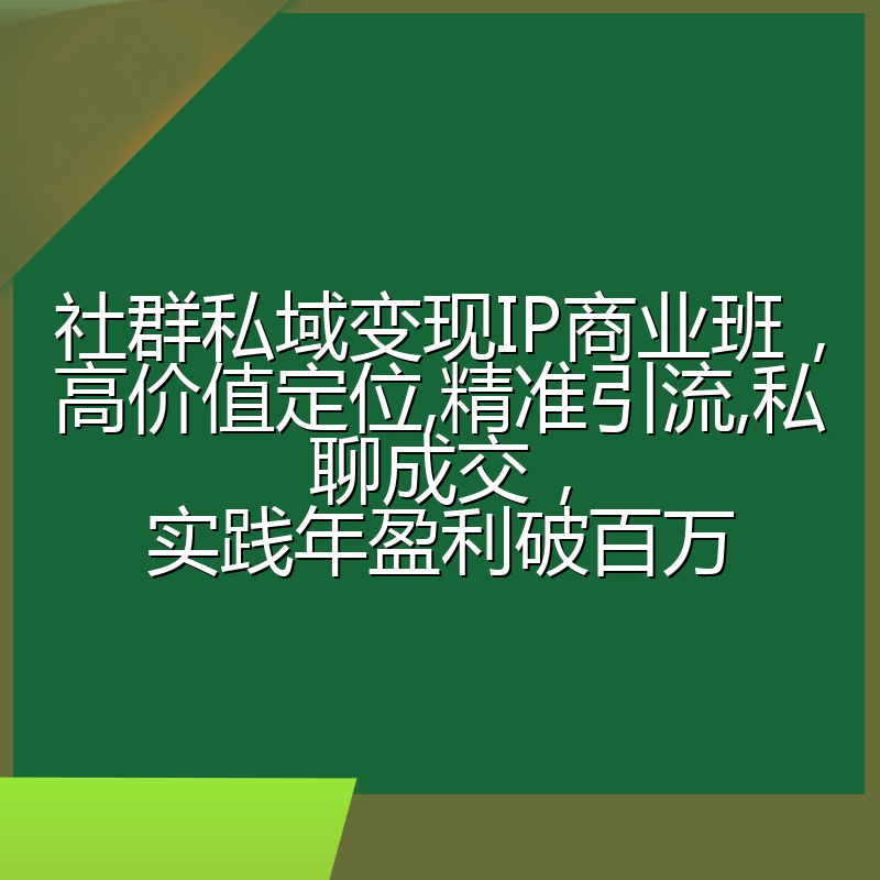 社群私域变现IP商业班，高价值定位,精准引流,私聊成交，实践年盈利破百万