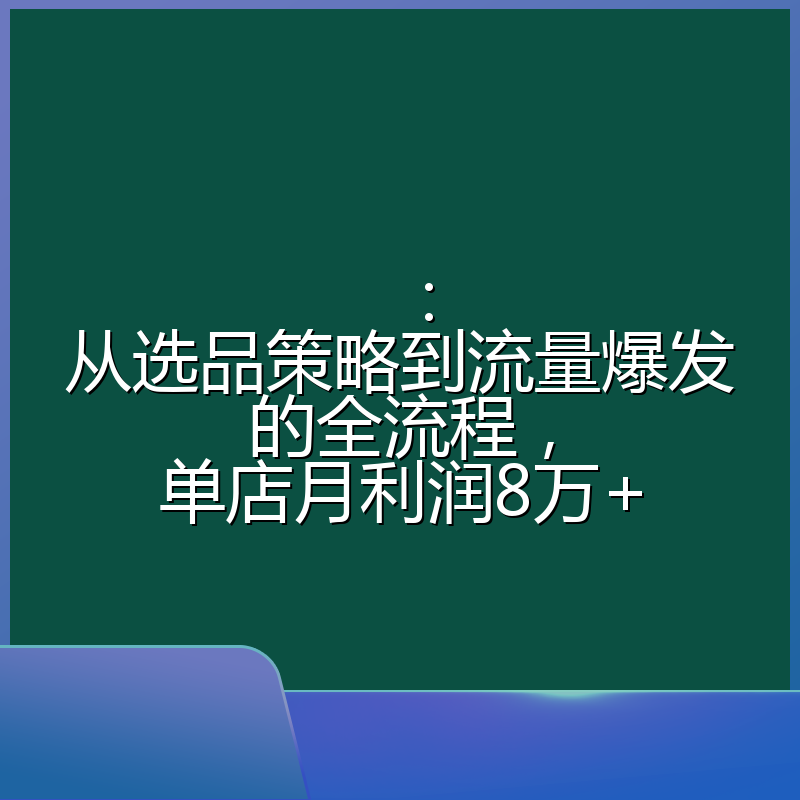：从选品策略到流量爆发的全流程，单店月利润8万+