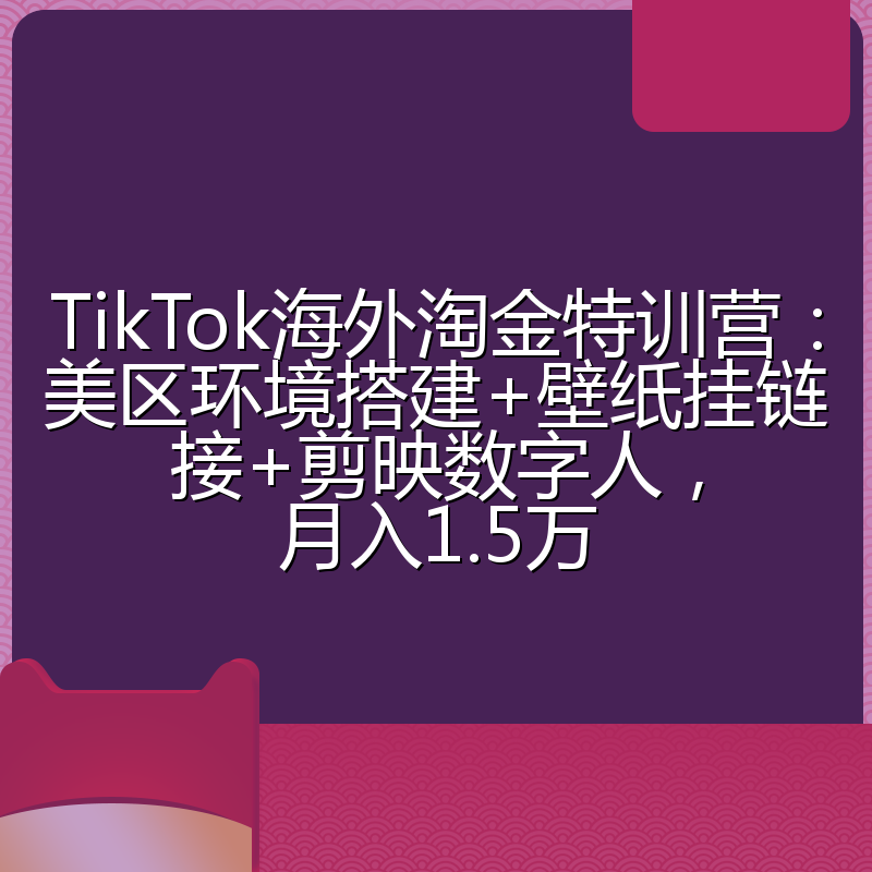 TikTok海外淘金特训营：美区环境搭建+壁纸挂链接+剪映数字人，月入1.5万