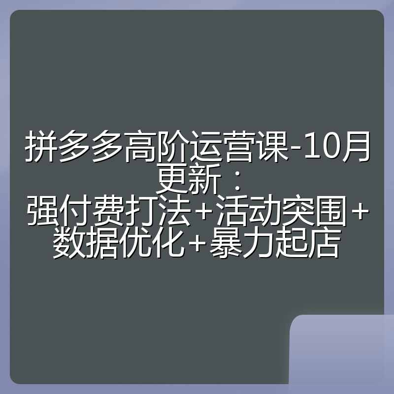 拼多多高阶运营课-10月更新：强付费打法+活动突围+数据优化+暴力起店
