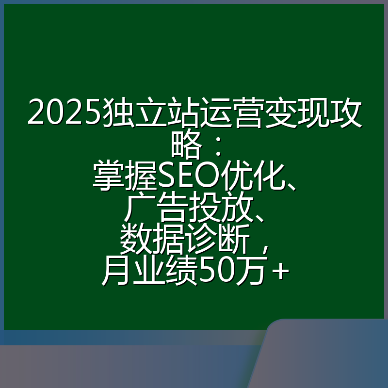 2025独立站运营变现攻略：掌握SEO优化、广告投放、数据诊断，月业绩50万+