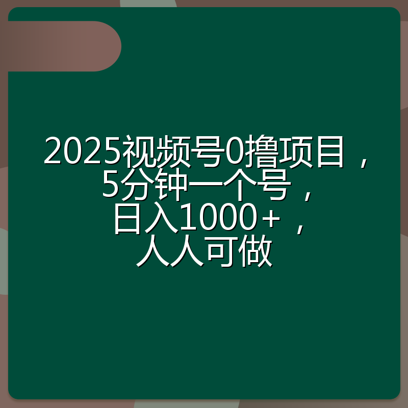2025视频号0撸项目，5分钟一个号，日入1000+，人人可做