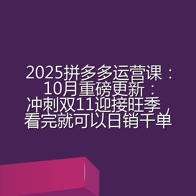 2025拼多多运营课：10月重磅更新：冲刺双11迎接旺季，看完就可以日销千单