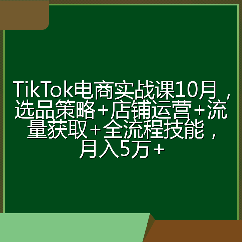 TikTok电商实战课10月，选品策略+店铺运营+流量获取+全流程技能，月入5万+