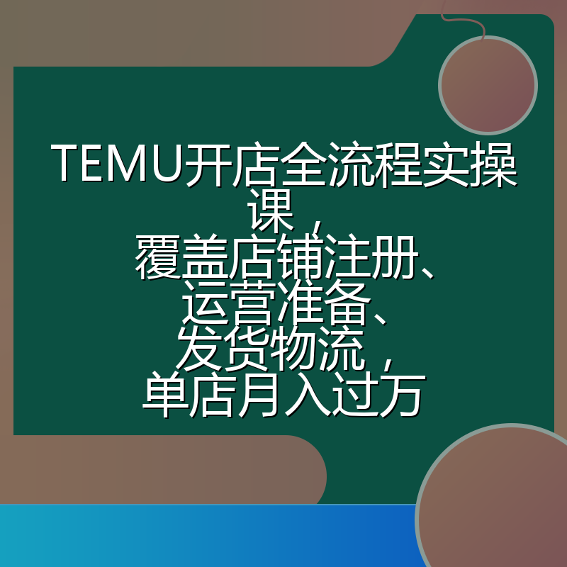 TEMU开店全流程实操课，覆盖店铺注册、运营准备、发货物流，单店月入过万