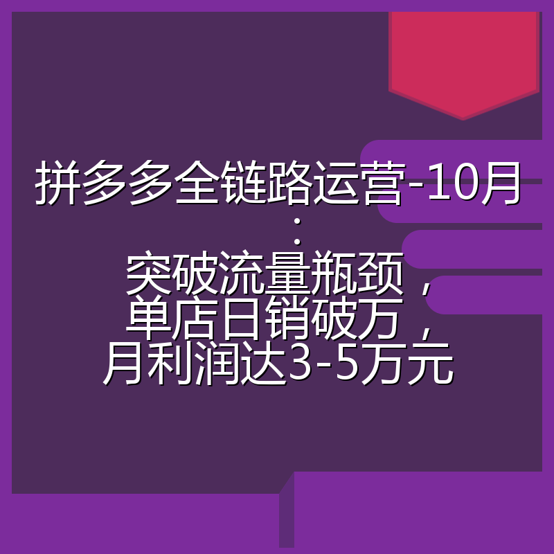拼多多全链路运营-10月：突破流量瓶颈，单店日销破万，月利润达3-5万元