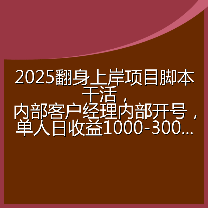 2025翻身上岸项目脚本干活，内部客户经理内部开号，单人日收益1000-300...