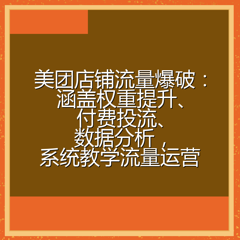 美团店铺流量爆破：涵盖权重提升、付费投流、数据分析，系统教学流量运营