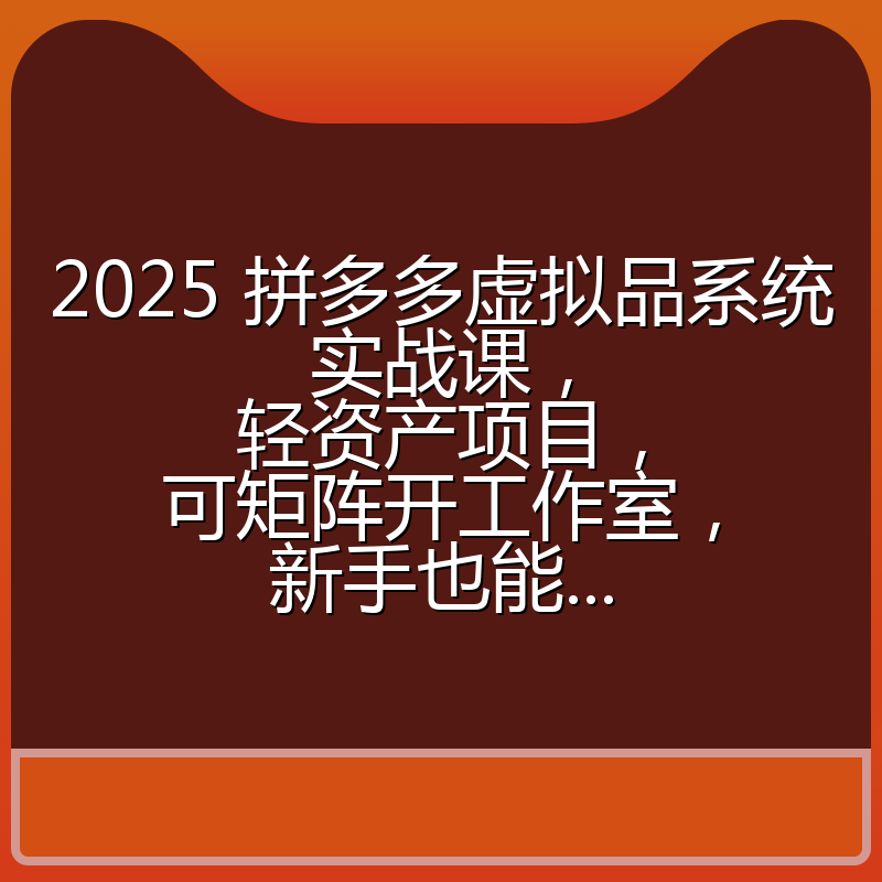 2025 拼多多虚拟品系统实战课，轻资产项目，可矩阵开工作室，新手也能...