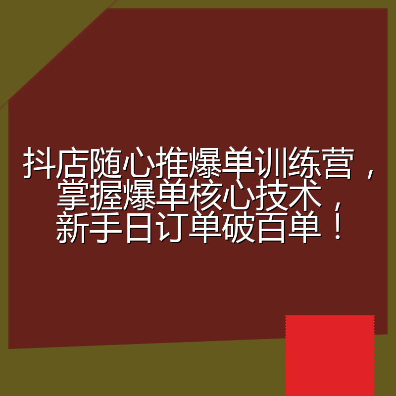 抖店随心推爆单训练营，掌握爆单核心技术，新手日订单破百单！