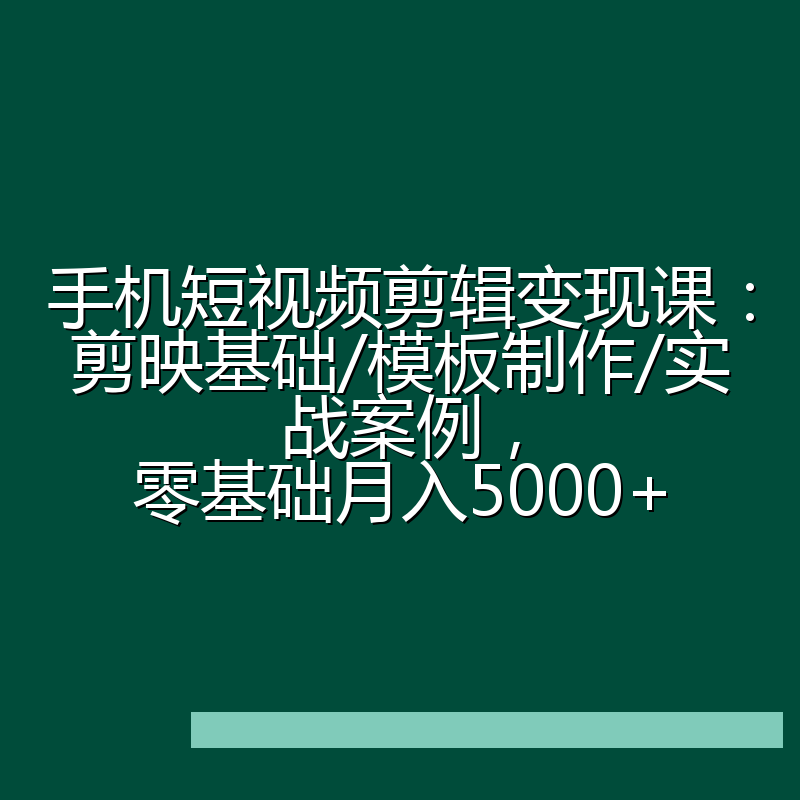 手机短视频剪辑变现课：剪映基础/模板制作/实战案例，零基础月入5000+