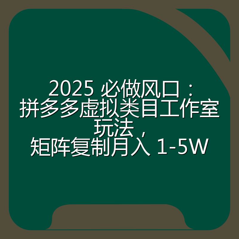 2025 必做风口：拼多多虚拟类目工作室玩法，矩阵复制月入 1-5W