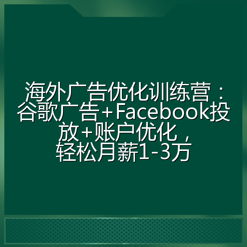 海外广告优化训练营：谷歌广告+Facebook投放+账户优化，轻松月薪1-3万
