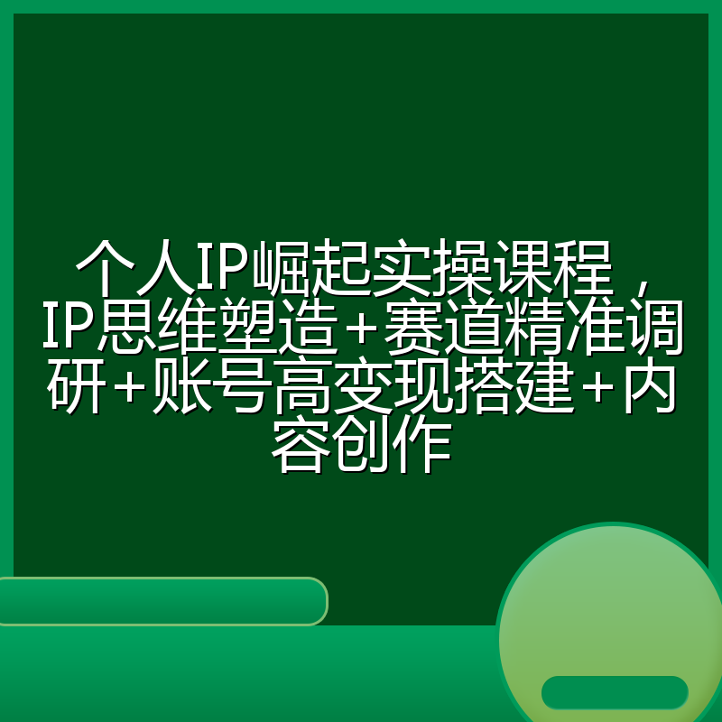 个人IP崛起实操课程，IP思维塑造+赛道精准调研+账号高变现搭建+内容创作