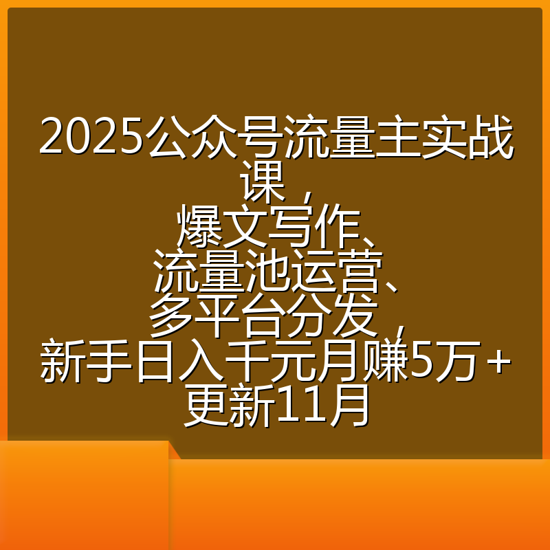 2025公众号流量主实战课，爆文写作、流量池运营、多平台分发，新手日入千元月赚5万+更新11月