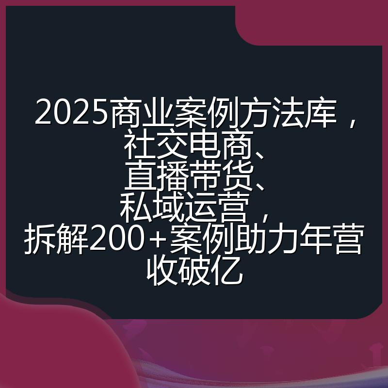 2025商业案例方法库，社交电商、直播带货、私域运营，拆解200+案例助力年营收破亿