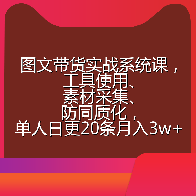 图文带货实战系统课，工具使用、素材采集、防同质化，单人日更20条月入3w+